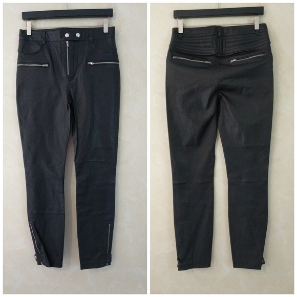 7 For All Mankind Stretch Leather Biker Pants Jean - Picture 8 of 8